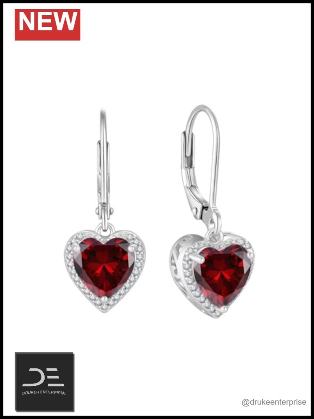 925 Sterling Silver Heart Birthstone Earrings 18k White Gold Plated